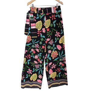 New York & Company Pants Women S Black Floral Wide Leg Cottagecore Office Casual
